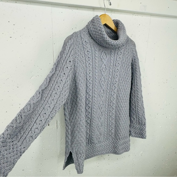 Carraig Donn Irish XL Gray 100% Wool Fisherman  Cable Knit Turtleneck Sweater - Picture 6 of 13